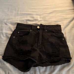 Garage black distressed denim shorts